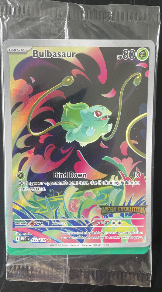 Bulbasaur 133/132 Mega Evolution Box Topper STAMPED PROMO Pokemon Card SEALED