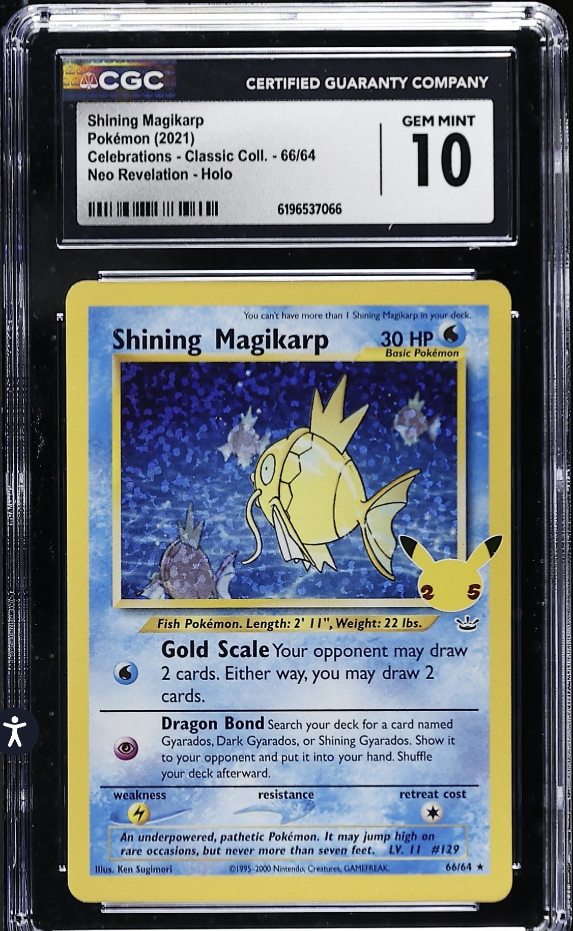 CGC 10 Shining Magikarp 66/64 Celebrations - Classic Coll. Neo Holo POKEMON