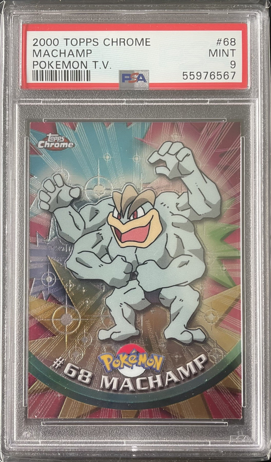 PSA 9 2000 Topps Chrome Pokémon TV Card Machamp #68
