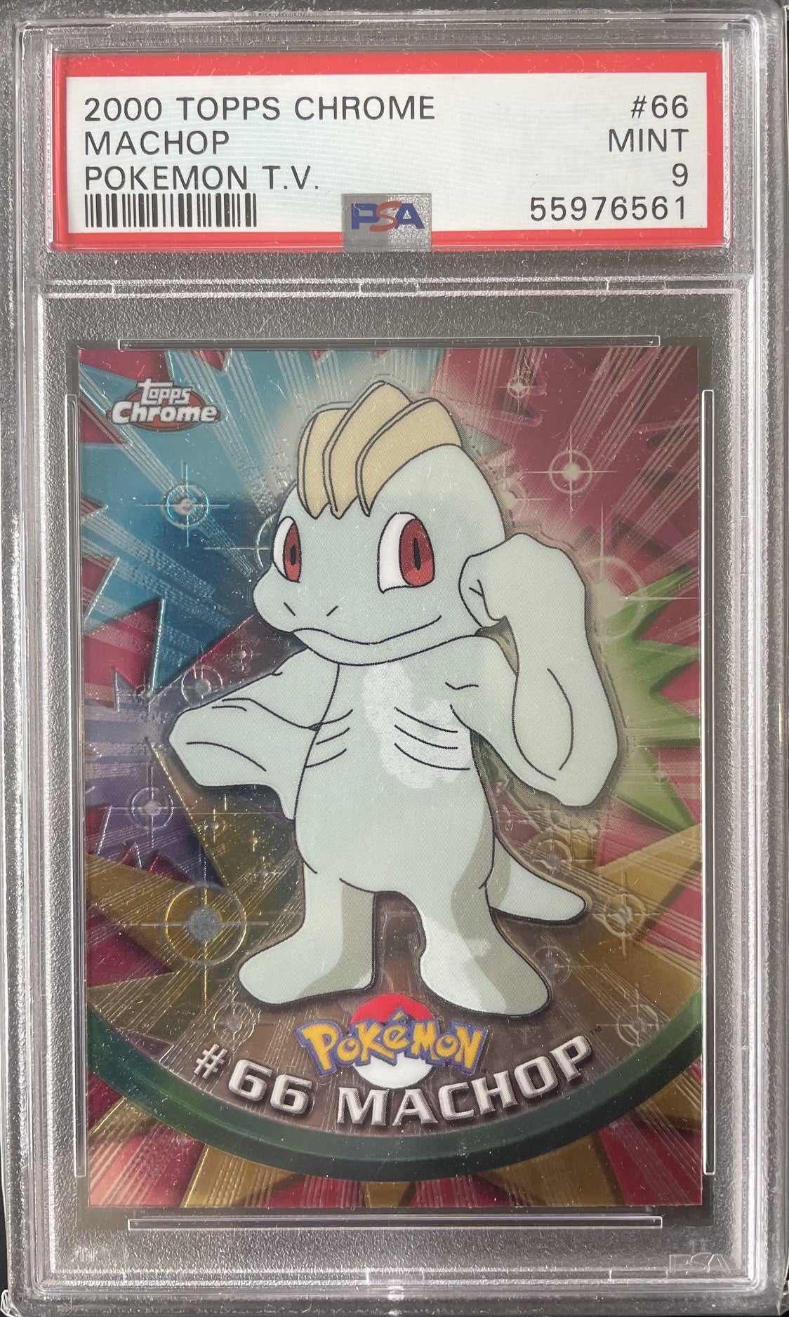 PSA 9 2000 Topps Chrome Pokémon TV Card Machop #66