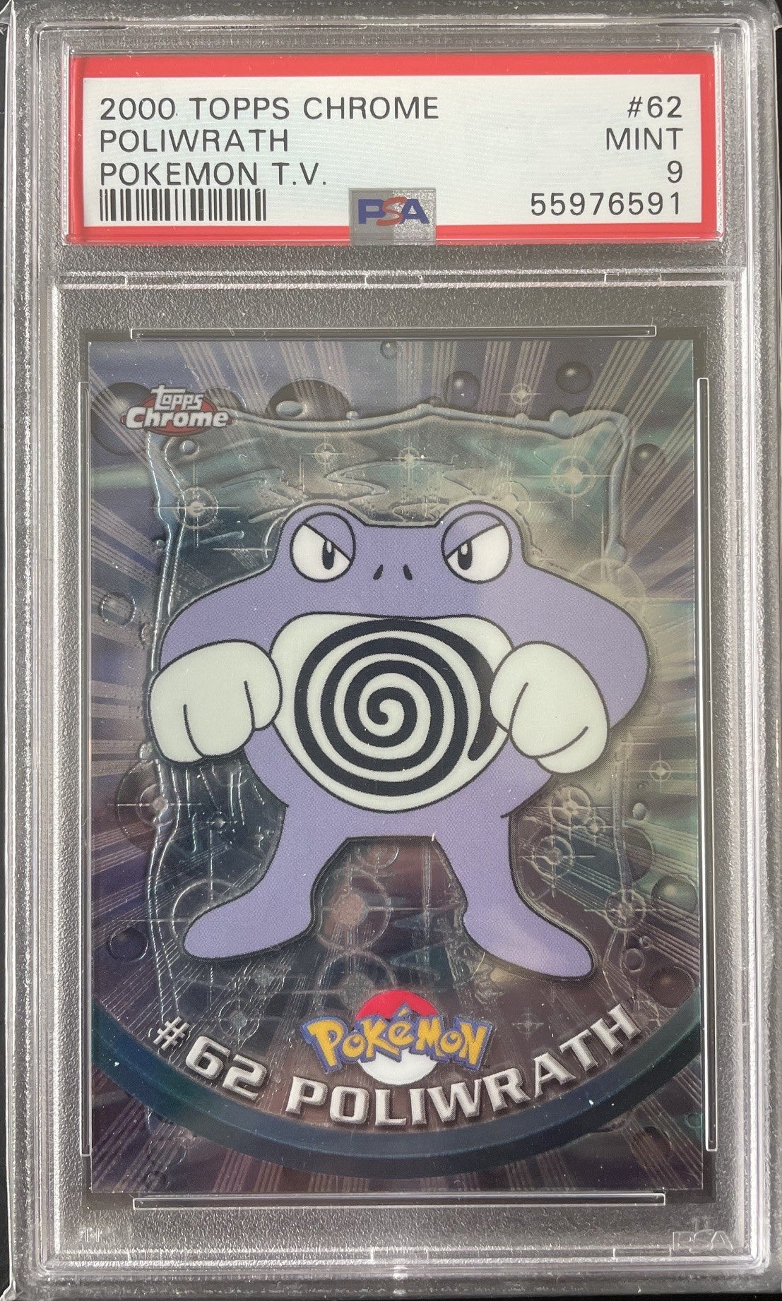 PSA 9 2000 Topps Chrome Pokémon TV Card Poliwrath #62