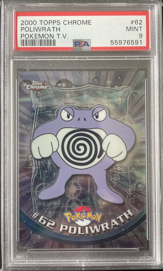 PSA 9 2000 Topps Chrome Pokémon TV Card Poliwrath #62